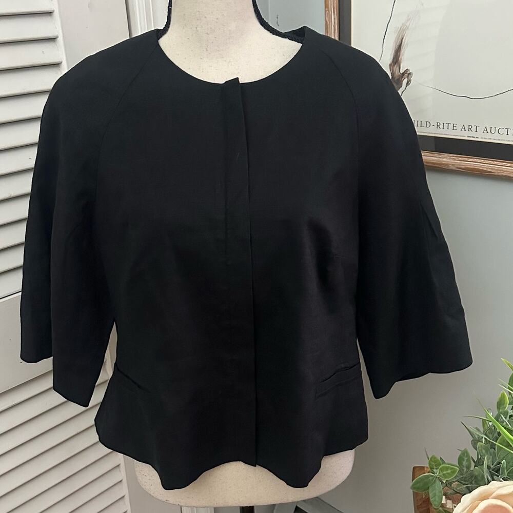 Jones New York Jacket Womens 12 Black Cropped Linen Blend Swing Minimalist